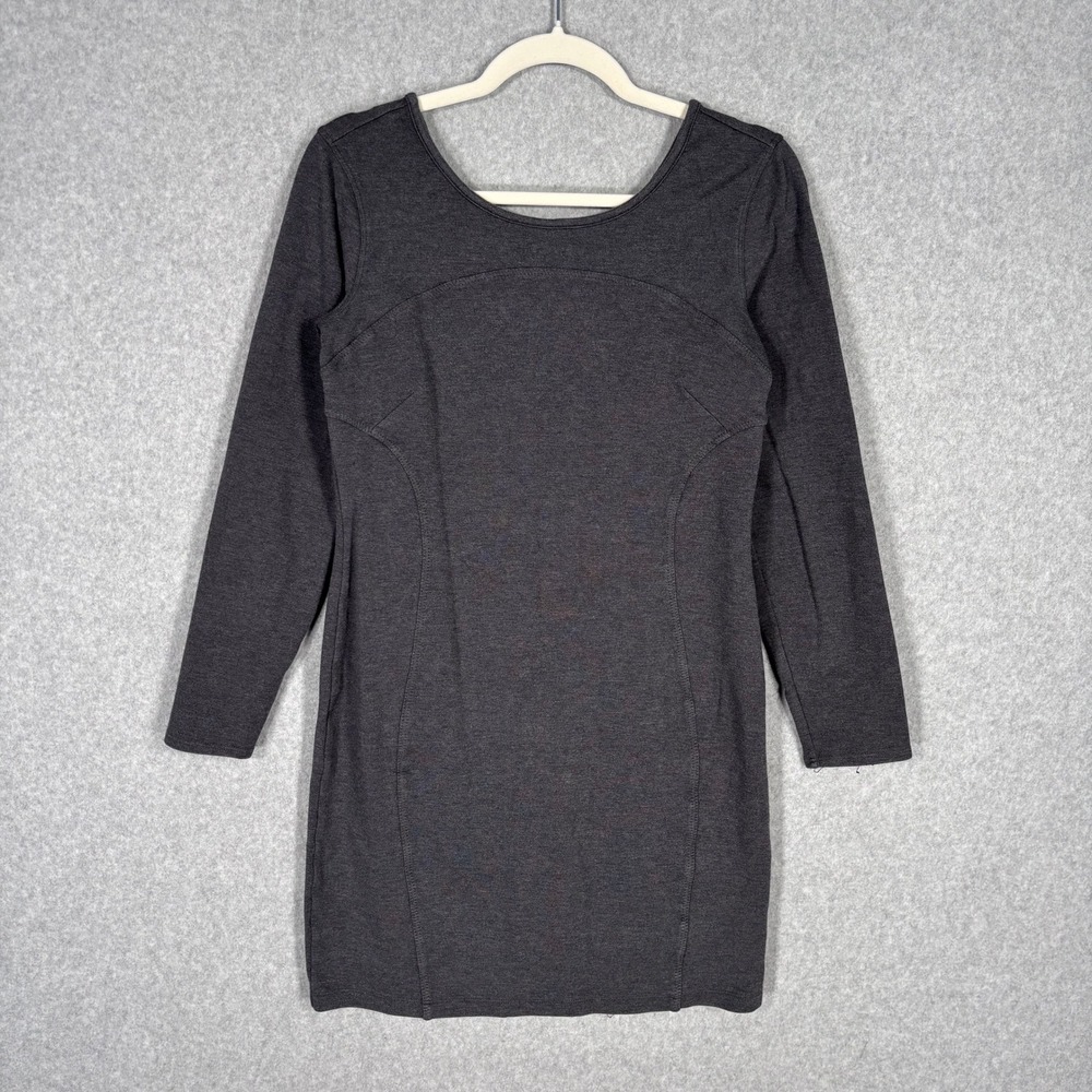 Athleta Illusion Mini Dress Charcoal Ponte Knit Cotton Modal Lagenlook Comfort